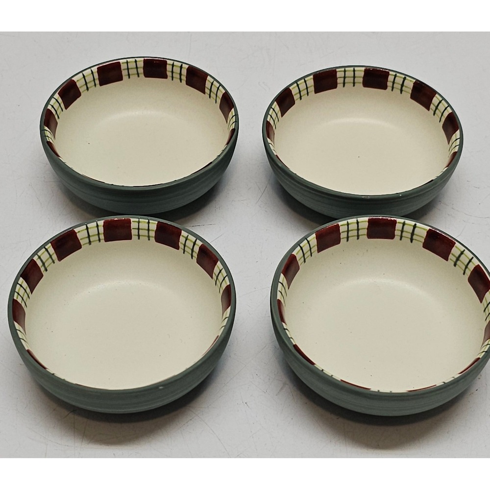 Lenox Winter Greetings Everyday Condiment Bowls Green Plaid Set of 4